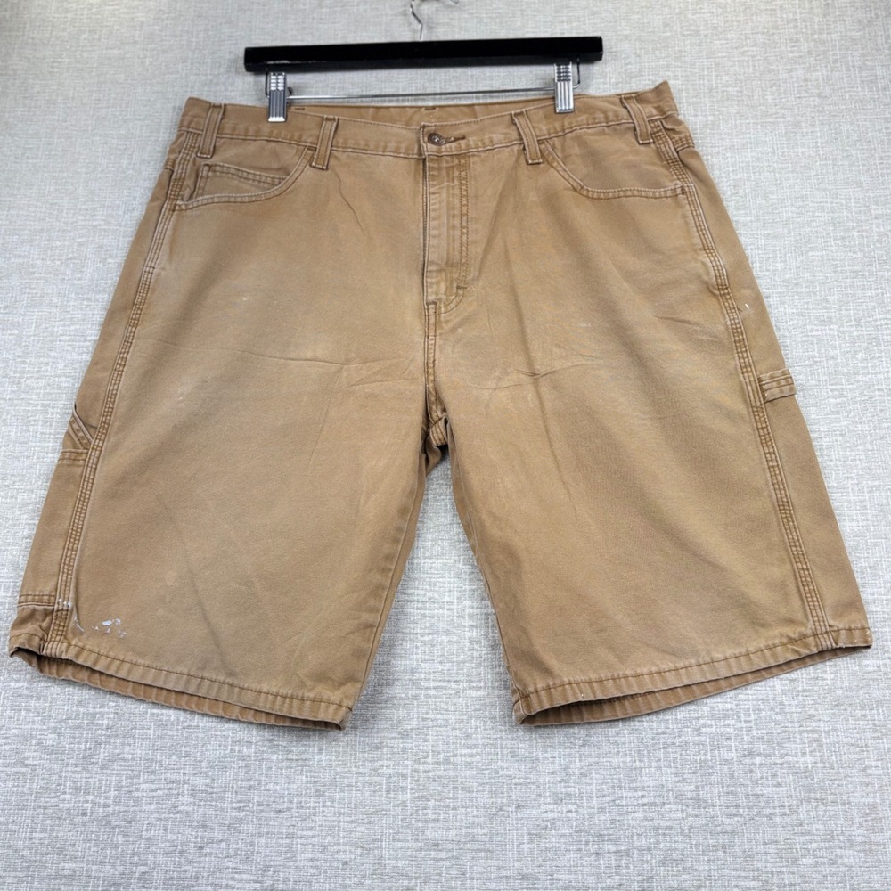 Dickies Mens Relaxed Fit Carpenter Shorts Tan Duck Canvas Workwear Size 36